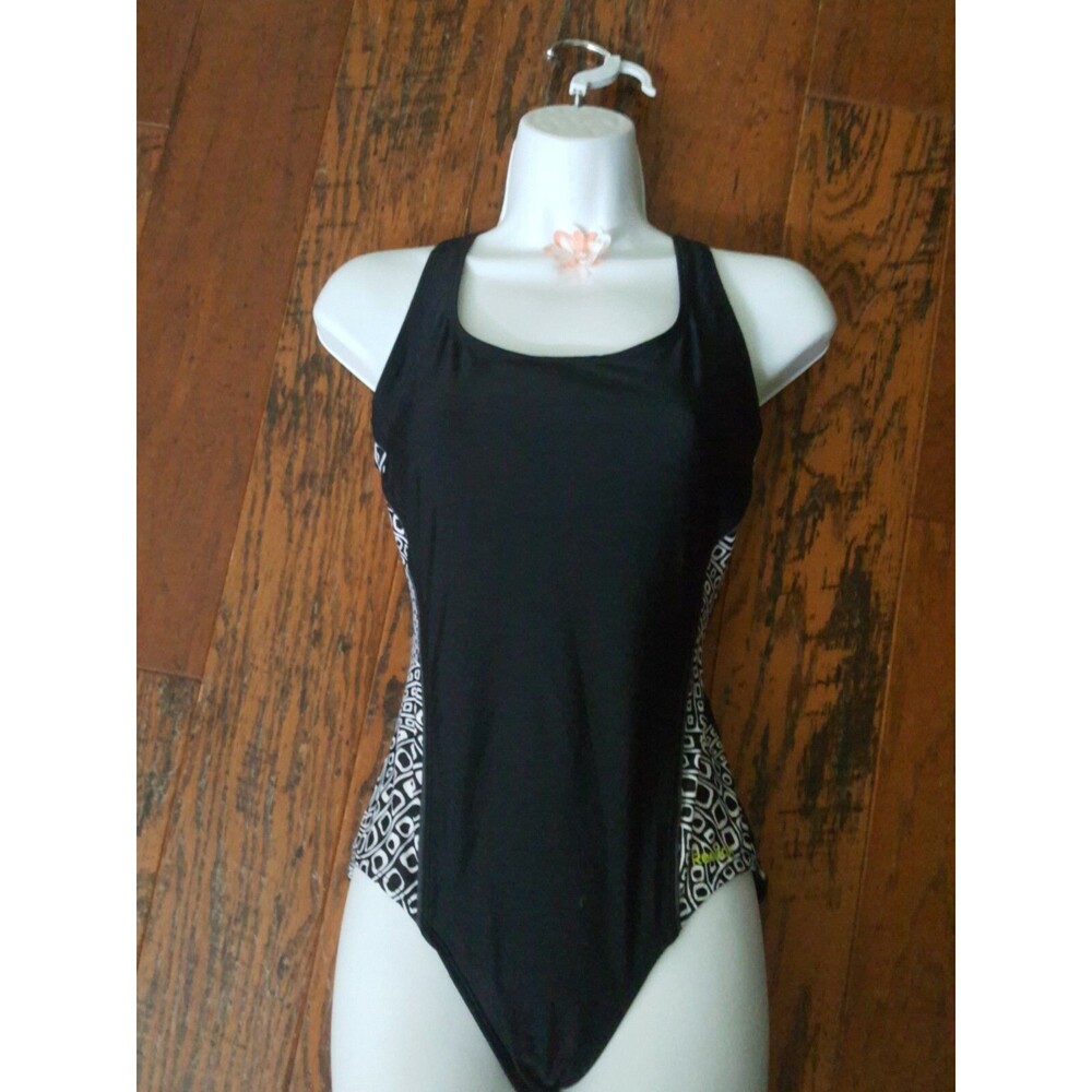 Reebok Swim Womens Size S Black Geo One Piece Support Swimsuit New $98 Retail